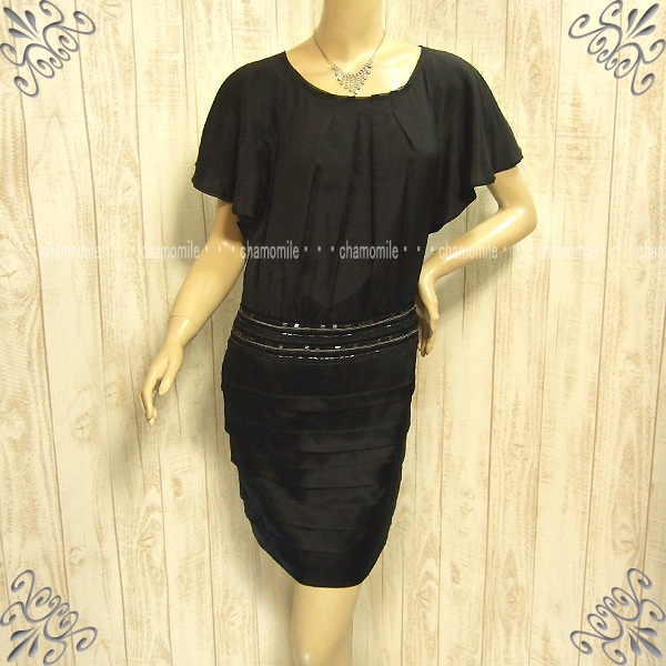 美品 BALLSEY★ボールジー★サイズ38 シルク仕様 ゆったり目 ビジュー付 ドッキング調ワンピース 黒 定番活用 ワンピ 美シルエット 大人系拍卖