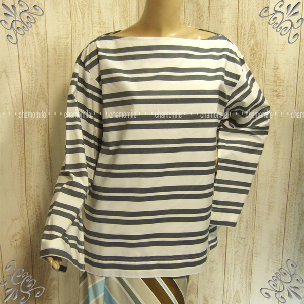 未使用 美品 JOURNAL STNDARD ジャーナルスタンダード★サイズF ゆったり目 長袖トップス 白/グレー色 定番活用 ボーダー柄 かぶりブラウス拍卖