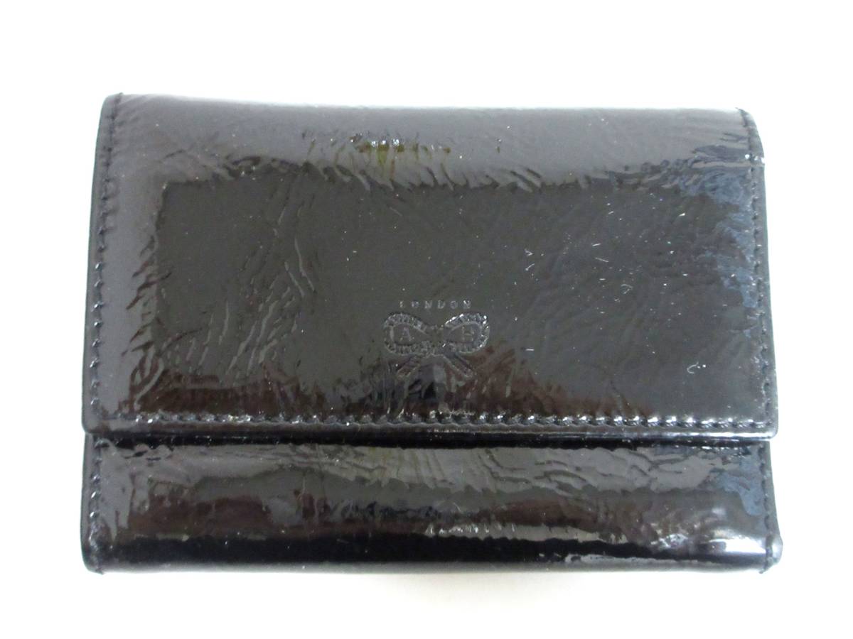 アニヤハインドマーチ ANYA HINDMARCH エナメル ミニ財布 3つ折り 黒 ブラック yg521拍卖