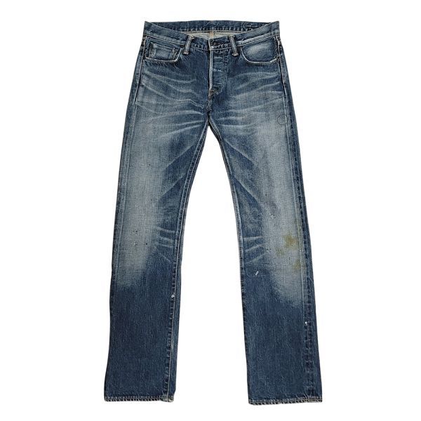 261020【W30】★日本製 BLACK BY KURO ペンキ ヴィンテージ 加工 ストレート デニムパンツ ジーンズ コラボ アメリカンラグシー☆2拍卖