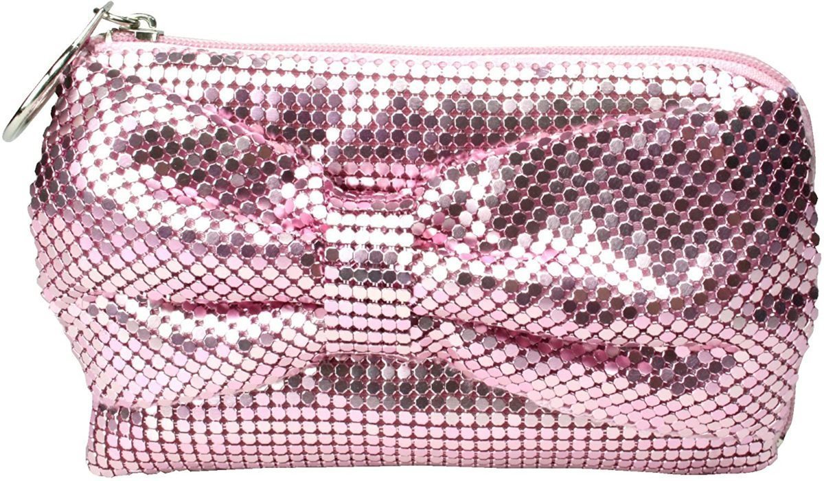 同梱可能 リボンポーチ 昭和レトロ メタルメッシュ 小物/タバコポーチ ピンク/9059x1本拍卖