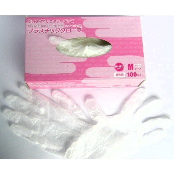送料無料 使い捨て手袋 プラスチックグローブ 粉なしタイプ(半透明)サイズM/OS-GLPV-2 100枚入りx1箱拍卖
