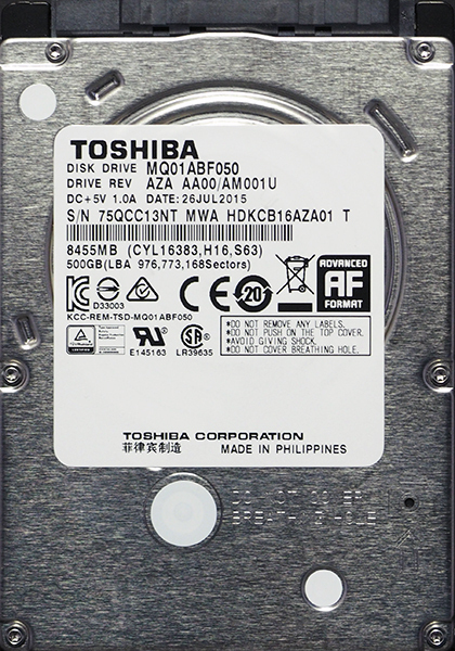 東芝 MQ01ABF050 2.5インチ 7mm SATA600 500GB 33回 6569時間拍卖