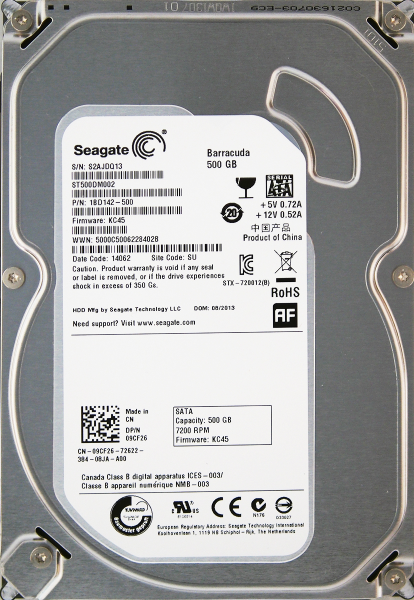 Seagate ST500DM002-1BD142-500 KC45 DP/N 09CF26 3.5インチ SATA600 500GB 1199回 11418時間拍卖