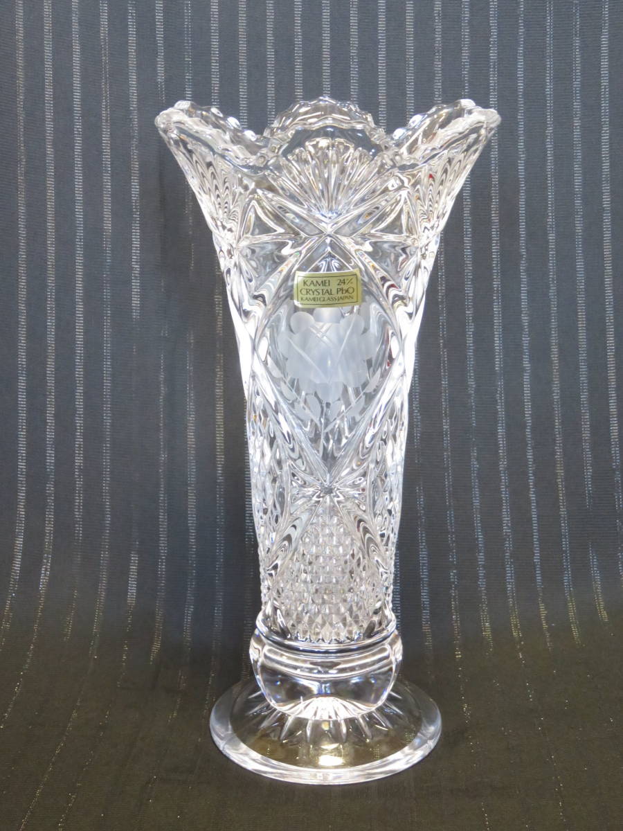 【鮮やかな花瓶】美品 KAMEI CRYSTAL カメイガラス クリスタルガラス 花瓶 花器 1.4kg拍卖
