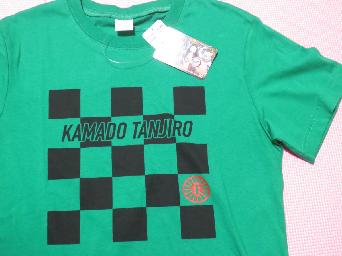 新品半額 150 鬼滅の刃 半袖Tシャツ 緑 市松模様 黒 チェック柄 竈門炭治郎 和柄 日輪刀 鍔マーク 綿100% ハロウィン 140cm~ 送料無料拍卖