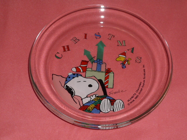 激レア!カワイイ♪SNOOPY スヌーピー&ウッドストック ガラス製 おさら お皿 ☆拍卖