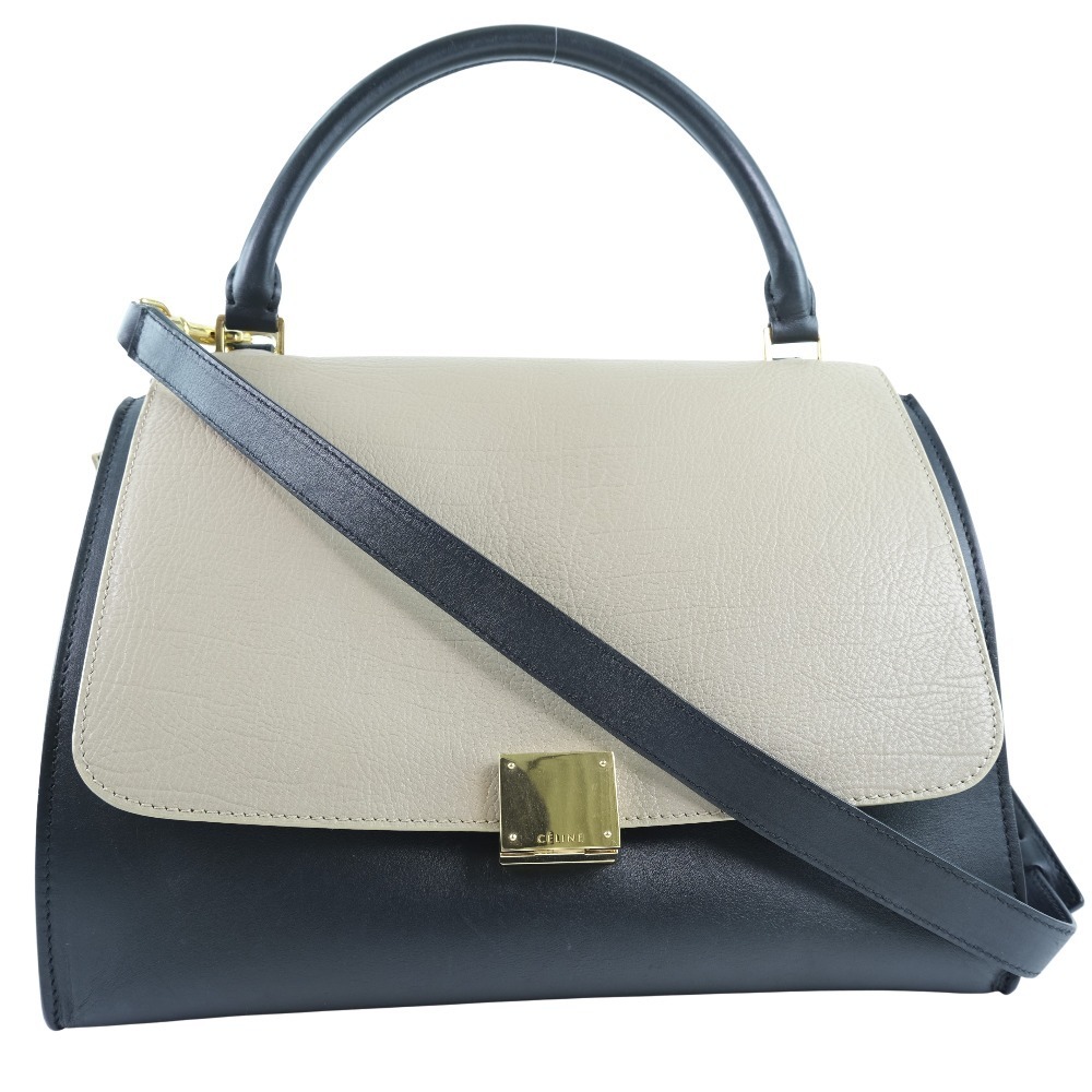 CELINE セリーヌ トラペーズ 2WAYショルダー ハンドバッグ カーフ×スウェード 黒/青/ベージュ レディース【59150212】中古拍卖