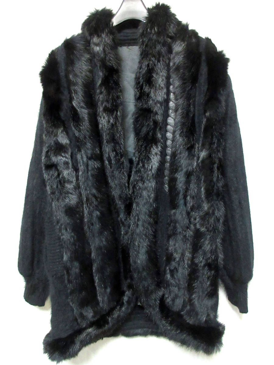 アンゴラ ファー ニット コート 黒 ブラック Z108拍卖