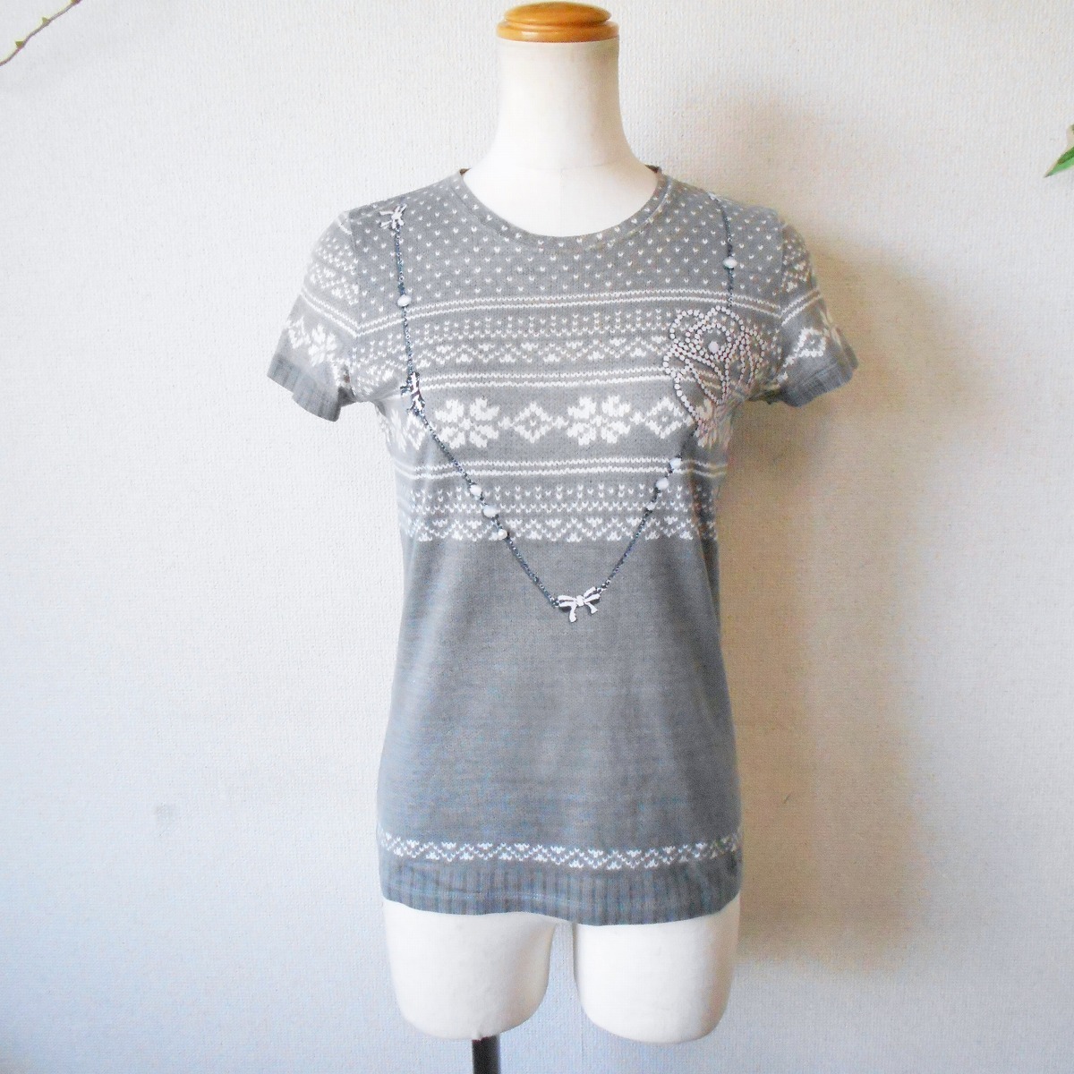 ポールスミス Paul Smith ニット & ネックレス フェイク プリント レディース 用 半袖 カットソー Tシャツ 日本製 M拍卖