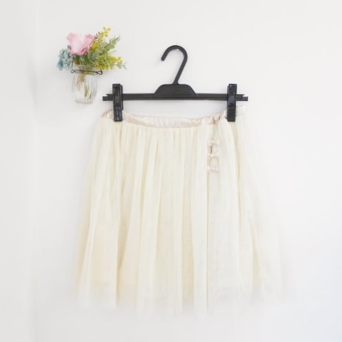 ナルミヤ リンジィ Lindsay L 160cm チュール スカート 生成り リボン サテン ウエスト 総ゴム ボトム キッズ ジュニア拍卖