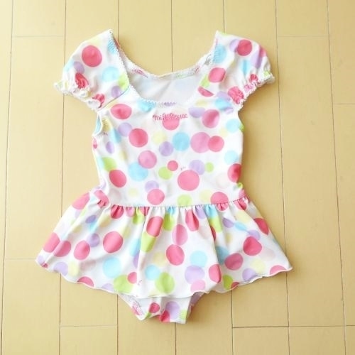 ミキハウス MIKIHOUSE 90cm 水着 スイムウエア ワンピース 白 ホワイト カラフル ドット 水玉 ピンク イエロー 水色 ロゴ入り拍卖