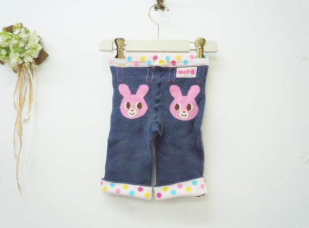 ミキハウス MIKIHOUSE ホットビスケッツ 90cm 女の子 レギンス スパッツ だまし絵 うさぎ 紺拍卖