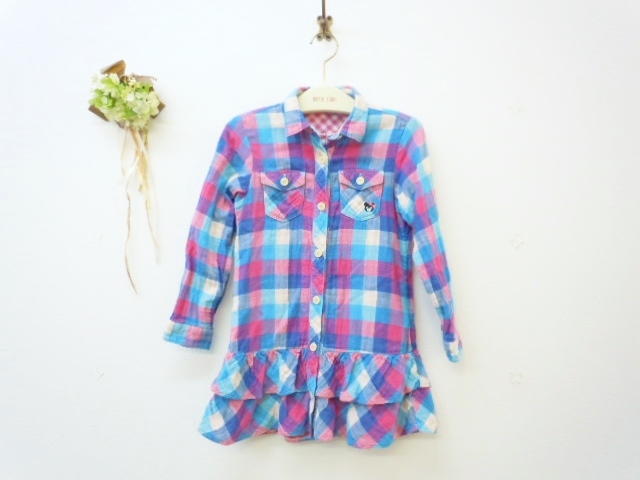 ダブルB ミキハウス MIKIHOUSE 110cm 長袖チュニック 綺麗なチェック柄 裾フリル拍卖