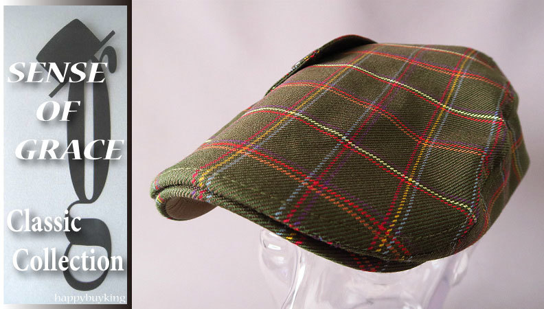 graceグレース★高級トレンチチェック柄ハンチング【緑】新品 定価¥5900 サイズ調節可能 男女兼用 ガンフラップ拍卖