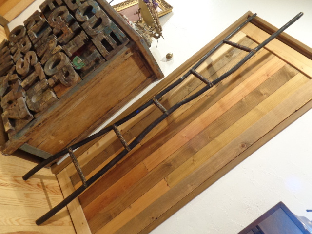 【インドネシアアンティーク バンブーラダー185㎝】竹製はしごタペストリーハンガー脚立古道具アフリカ骨董インテリアインダストリアル拍卖