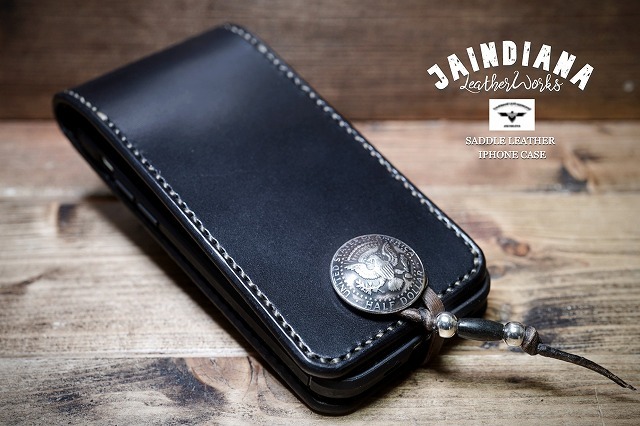 iPhone13ケース 手縫い サドルレザー ブラックA (iPhone13pro・mini仕様での製作も可)拍卖