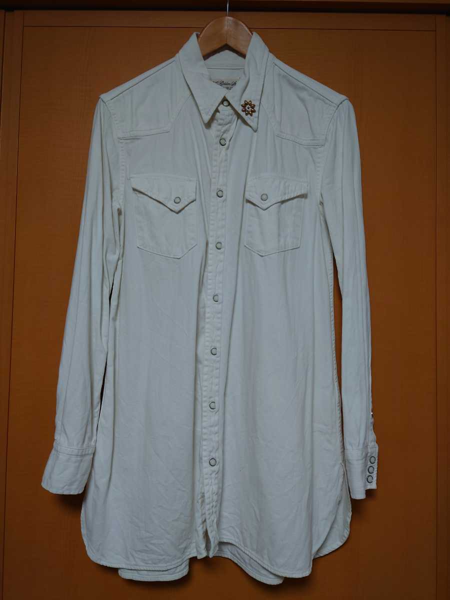 レミレリーフ アメリカンラグシー 限定 別注 ロングウエスタンシャツ ホワイト M フラワースタッズ テープ加工 REMI RELIEFレイヤード拍卖