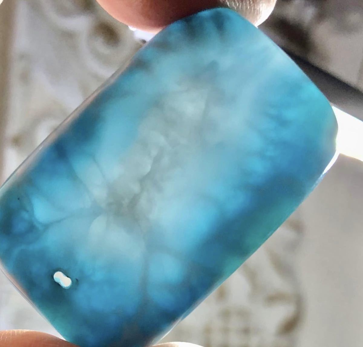 ◆高品質 透け感あり ラリマー ペンダントトップ 穴あきルース★大きめ綺麗 天然石☆ドミニカ共和国☆。.:*・゜18000拍卖