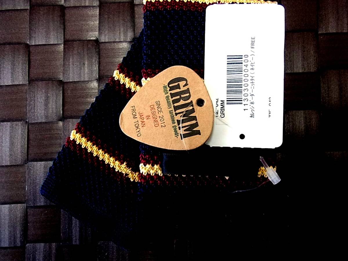 【美品 ニットタイ】0714 GRIMM カレッジボーダー ネクタイ拍卖