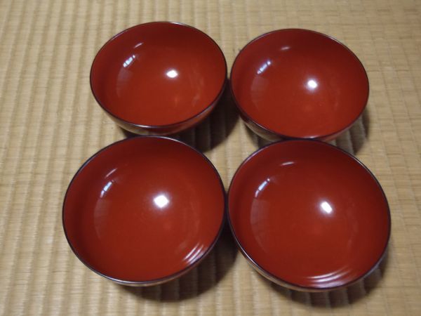 食器 お椀 漆器 朱 無地 傷なし 4個セット拍卖