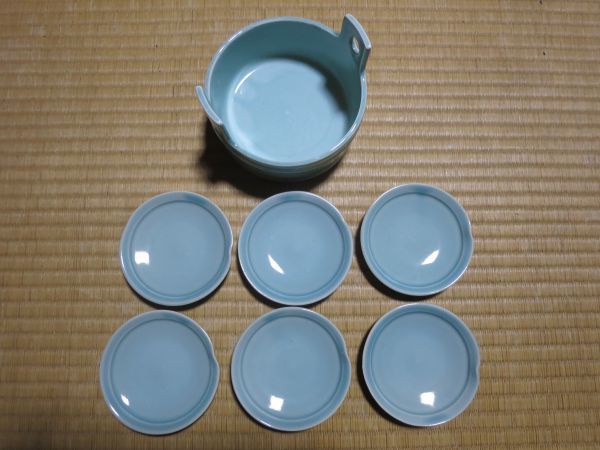 食器 セット 鉢+小皿、豆皿 桶 おけ 7個セット 淡いブルー 拍卖