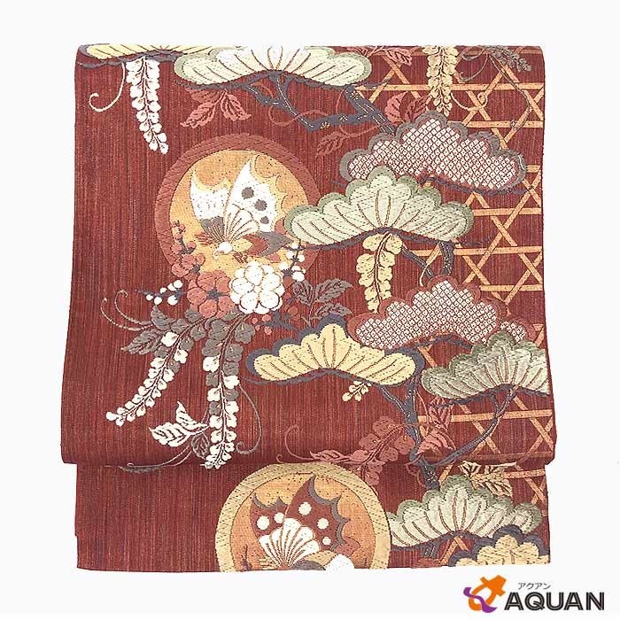 セール 京やJ085 正絹 袋帯 唐織 花井幸子 六通柄 金通し 桜 垣 松 藤 蝶 セミフォーマル フォーマル用 仕立て上がり 美品 中古拍卖