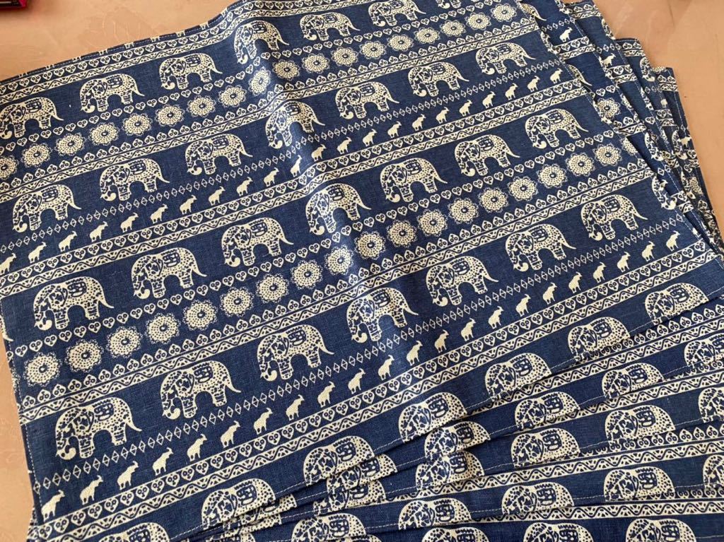 裏付ランチョンマット ハンドメイド 35x45 5枚組 エスニック柄 ゾウさん拍卖