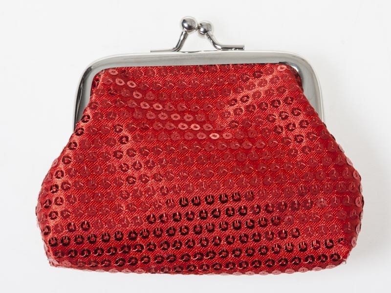 キラキラ スパンコール飾り レディース 女性用 がま口 財布 小銭入れ ミニポーチ Sサイズ#レッド拍卖