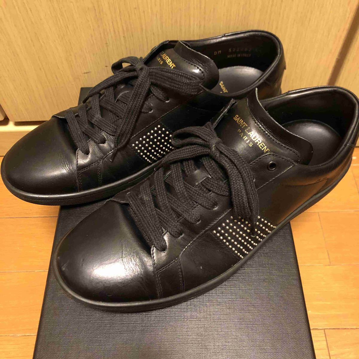 正規 SAINT LAURENT PARIS サンローラン パリ SL/01 Hedi Slimane エディ スリマン スタッズ レザー スニーカー 黒 41拍卖