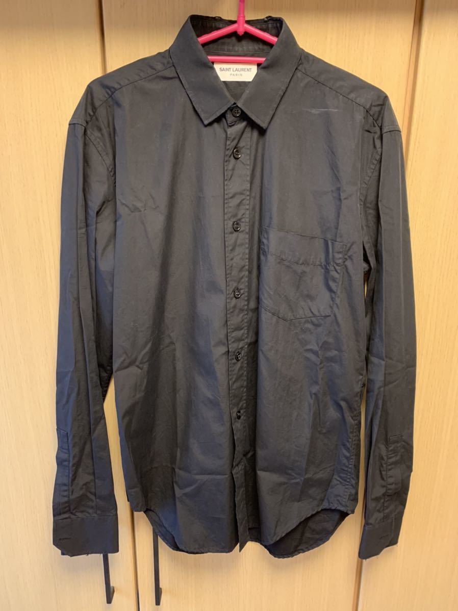 正規 16SS Saint Laurent Paris サンローランパリ ダメージ加工 ドレスシャツ 黒 37 14 1/2 411620 Y527K拍卖