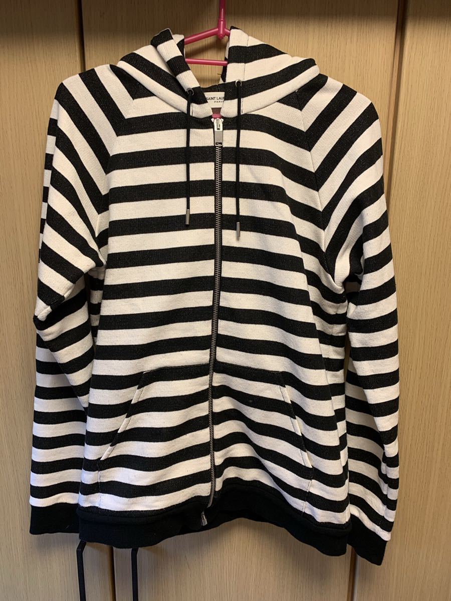 正規 16SS Saint Laurent Paris サンローランパリ Hedi Slimane エディ期 ボーダー パーカー フーディー 黒白 S 393531 Y2NC1拍卖