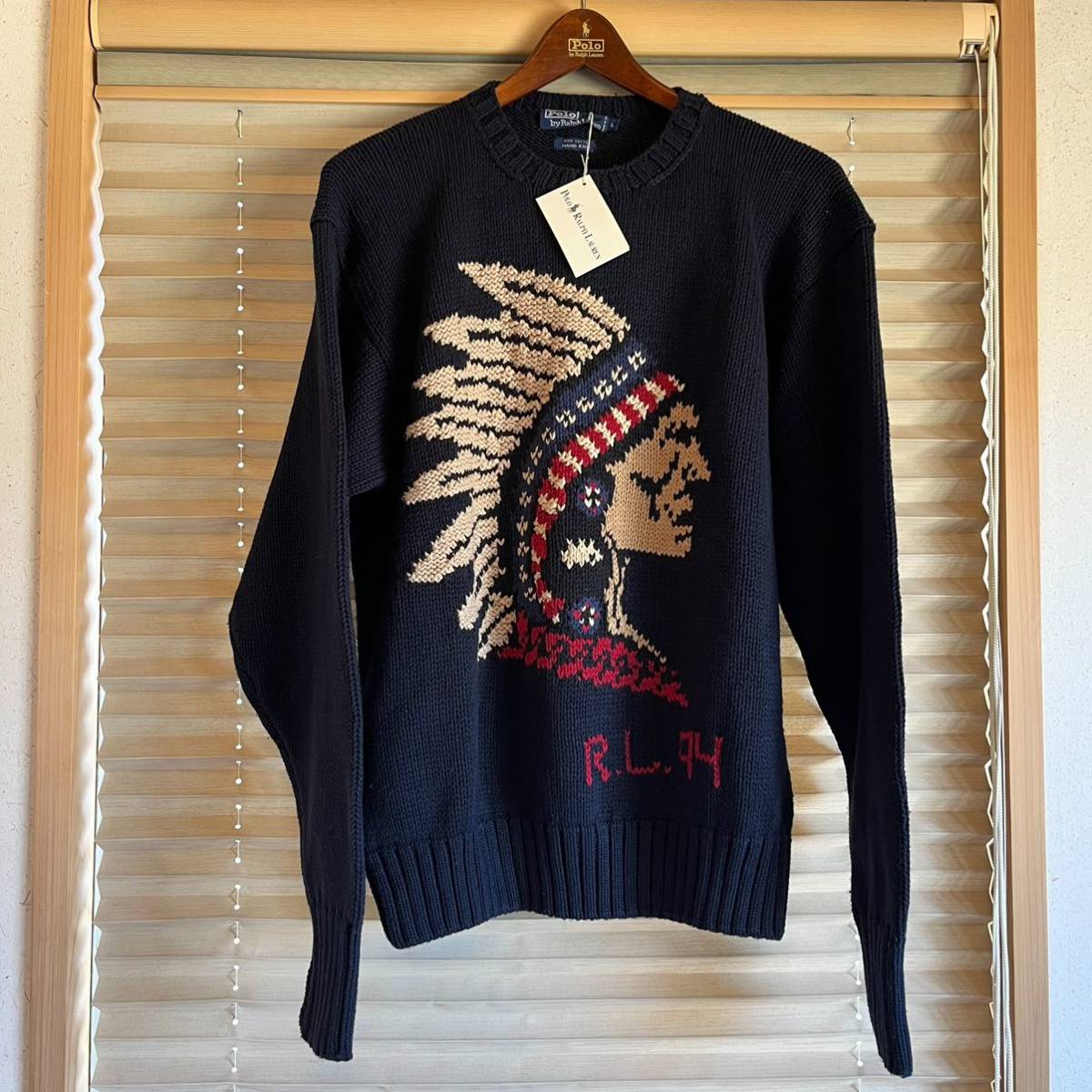 新品 L Polo Ralph Lauren indian chief head sweater インディアン ヘッド セーター stadium p wing cap sport rlx rrl country 1992 1993拍卖