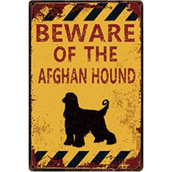 A2782 メタル サイン ブリキ 看板 金属 製 プレート 注意 警告 危険 防犯 動物 ペット 猛 犬 番犬 アフガンハウンド【4616拍卖