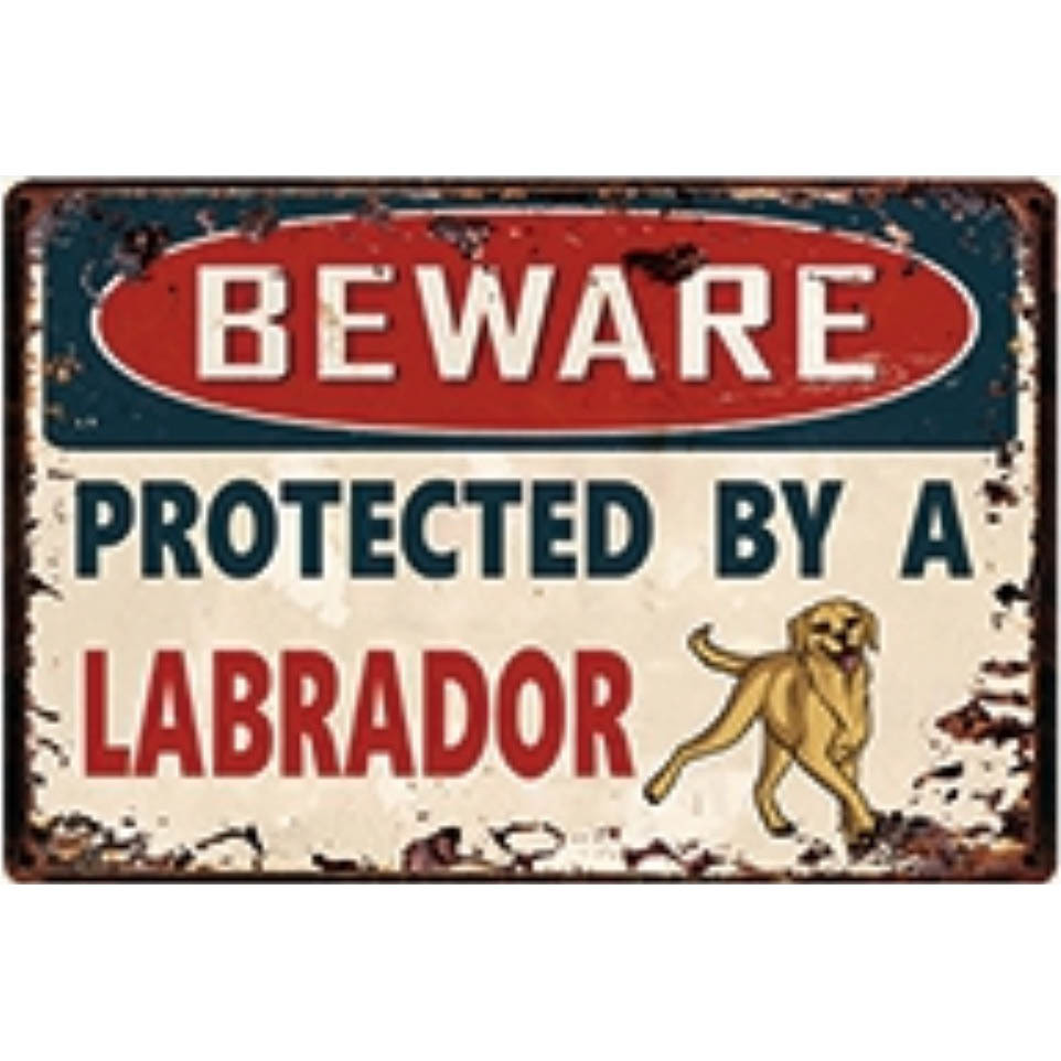 A2802 メタル サイン 金属 製 ブリキ 看板 プレート 注意 警告 危険 防犯 動物 ペット 猛 犬 番犬 ラブラドール【4691】拍卖