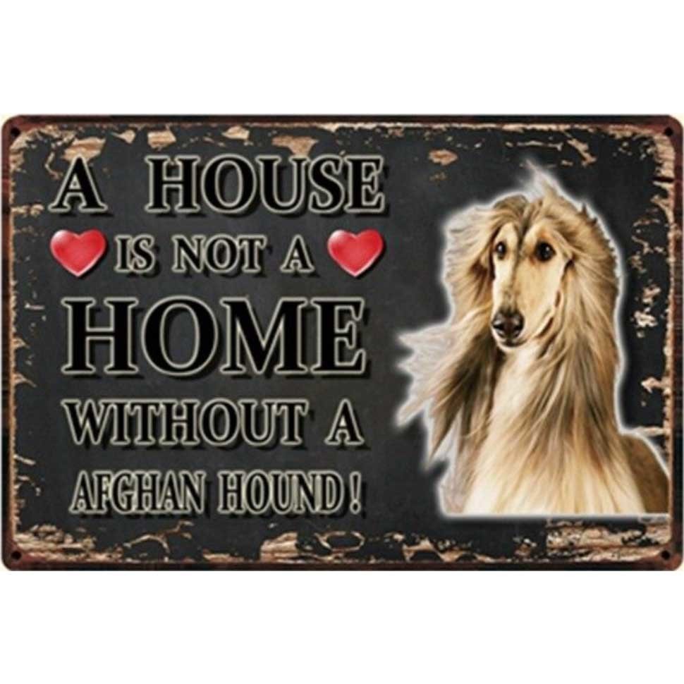 A3342 メタル サイン ブリキ 看板 金属 製 プレート アート パネル 店 注意 警告 動物 ペット 犬 アフガン ハウンド【3088拍卖