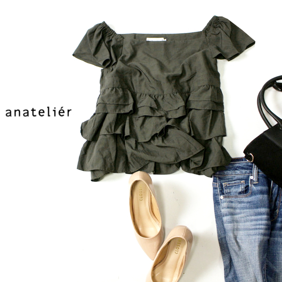美品 (株)ワールド anatelier アナトリエ 可愛い 段フリル ティアード カットソー 38号 夏 20B08拍卖