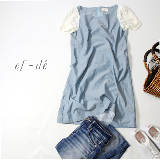 美品 (株) フランドル ef-de エフデ 100% コットン 可愛い レース袖 夏 ワンピース 9号 M 20D06拍卖