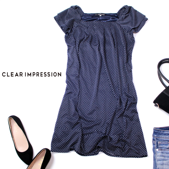 ☆☆ 美品 CLEAR IMPRESSION クリアインプレッション ☆☆ 可愛いドット柄 ストレッチ チュニックワンピース 2号 M 春 夏 21B08拍卖