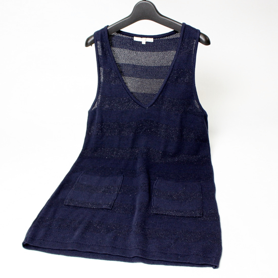 美品 ロートレアモン Icietla 可愛い ラメ ボーダー柄 コットン ニット チュニック 36号 S 19D05拍卖