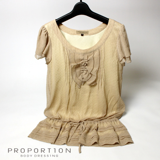 美品 PROPOTION BODY DRESSING プロポーションボディドレッシング 可愛い フリル フロッキードット柄 シワ加工 シフォン カットソー 3号拍卖