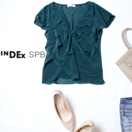 ☆☆ 美品 (株)ワールド INDEX SPB エスピービー ☆☆ 綺麗めフリル ストレッチ カットソー 2号 M 春 夏 21D07拍卖