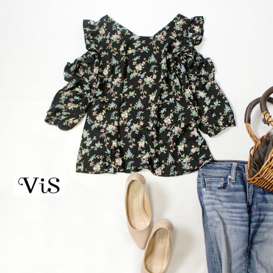 美品 (株)ジュン v i s ビス 可愛い フリル カットショルダー 春 夏 柔らか カットソー F 20C07拍卖