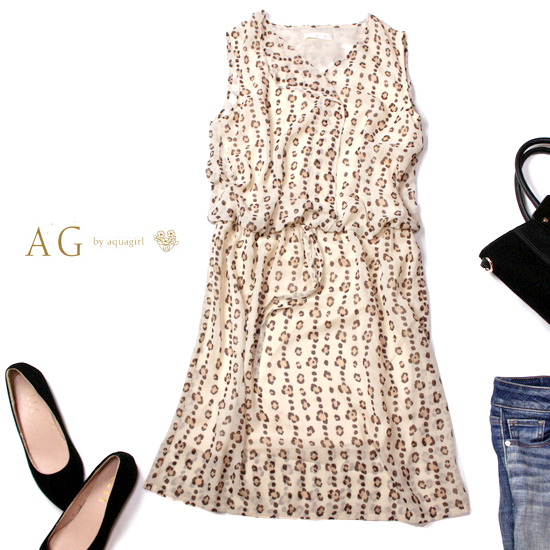 ☆☆ 美品 (株)ワールド AG by アクアガール ☆☆ 大人可愛い レオパード柄 シフォン ワンピース M 春 夏 21D08拍卖