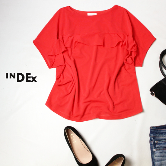 ☆☆ 美品 (株)ワールド INDEX インデックス ☆☆ ゆったり可愛い フリル ストレッチ カットソー M 春 夏 21A07拍卖