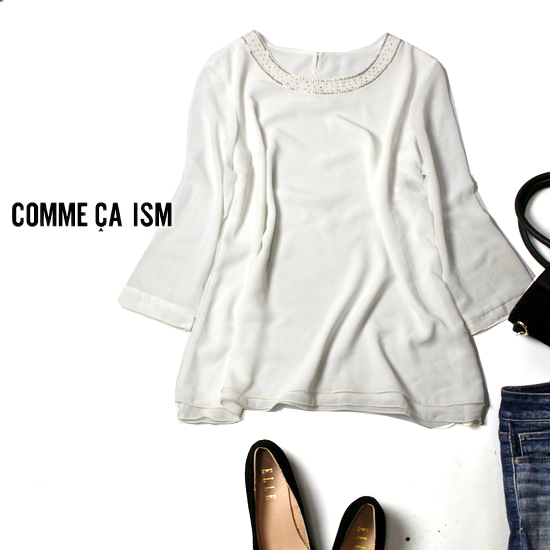 ☆☆ 美品 COMME CA ISM コムサイズム ☆☆ 上品綺麗め ビーズ付き とろみジョーゼット生地 プルオーバー M 春 夏 21C04拍卖