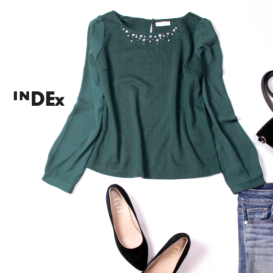 ☆☆ 美品 (株)ワールド INDEX インデックス ☆☆ ジョーゼット生地切替え ジャージーストレッチ プルオーバー M 春 秋 合物 21D09拍卖