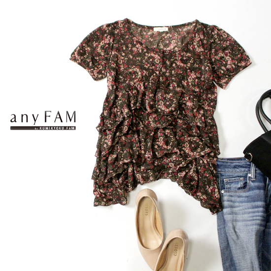 美品 オンワード樫山 anyFAM エニィファム 可愛い 花柄 段フリル ストレッチ カットソー 3号 夏 20B08拍卖