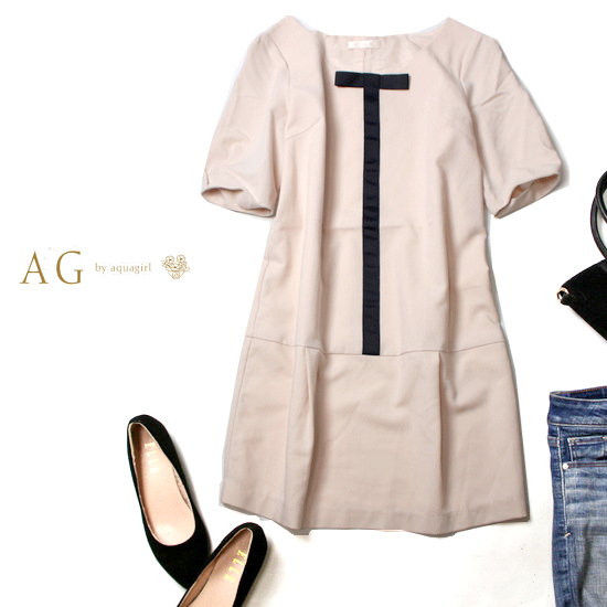 ☆☆ 美品 (株)ワールド AG by アクアガール ☆☆ 可愛い グログランテープ ジョーゼット生地 チュニック M 春 夏 21A06拍卖