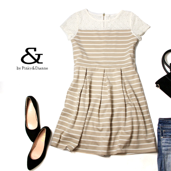 美品 & by Pinky & Dianne アンド バイ ピンキー&ダイアン 透けレース切り替え ジャージーストレッチ ワンピース 38号 M 春 夏 21C05拍卖